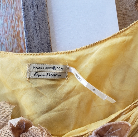 Max Studio Mustard Silk Floral Ruffle Tiered Dress - Picture 7 of 7